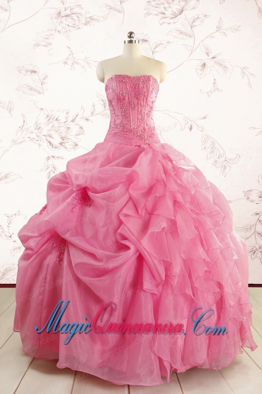 Perfect Rose Pink Quinceanera Gowns with Pick Ups for 2015