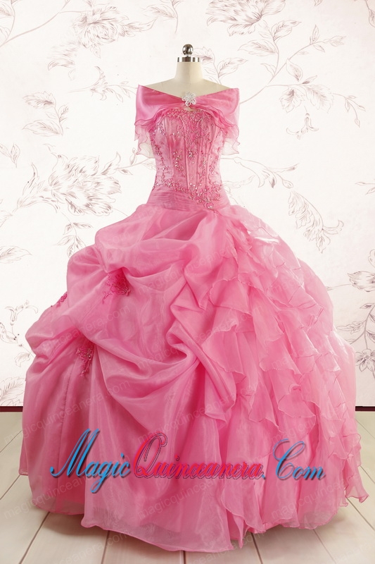 Perfect Rose Pink Quinceanera Gowns with Pick Ups for 2015