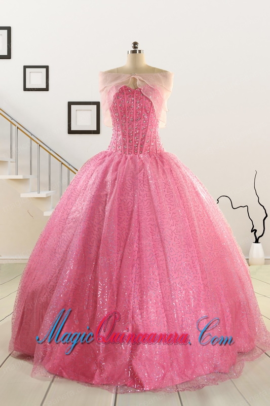 Simple Sweetheart Sequins Quinceanera Dress in Rose Pink For 2015