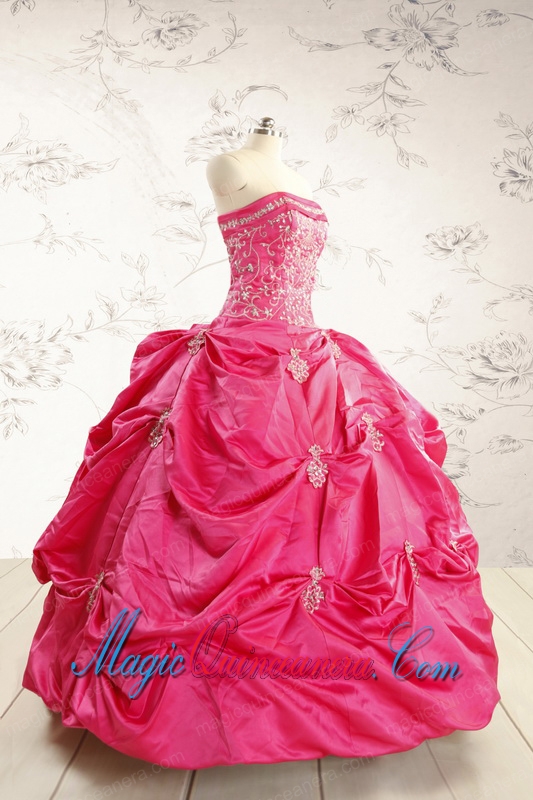 2015 Beautiful Strapless Quinceanera Dress with Appliques