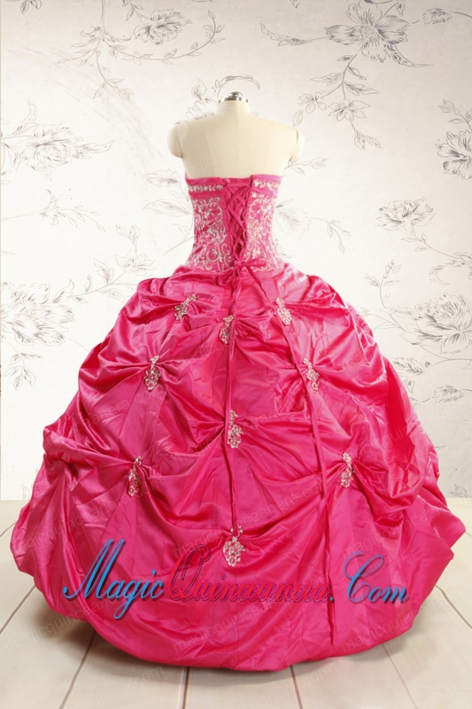 2015 Beautiful Strapless Quinceanera Dress with Appliques