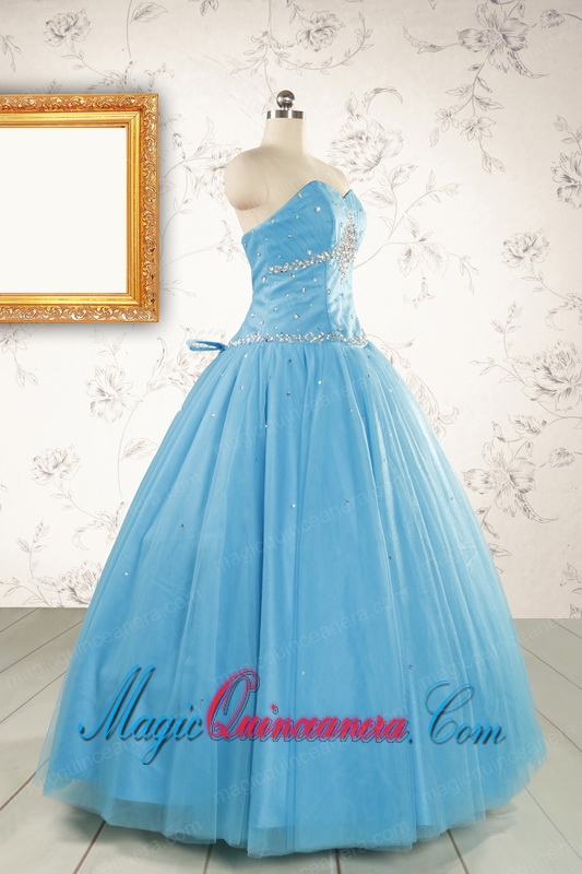 2015 New Style Beading Sweet 15 Dresses in Aqua Blue