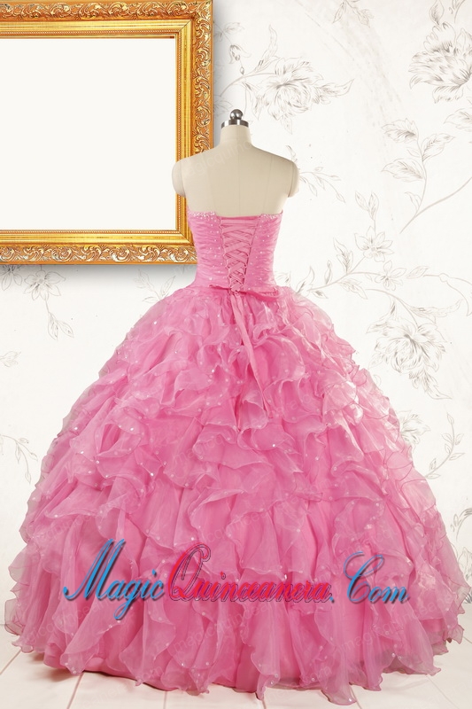 2015 Pretty Sweetheart Beading Baby Pink Quinceanera Dresses