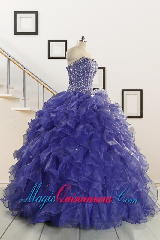 2015 Sweetheart Ruffles Purple Quinceanera Dresses with Wraps
