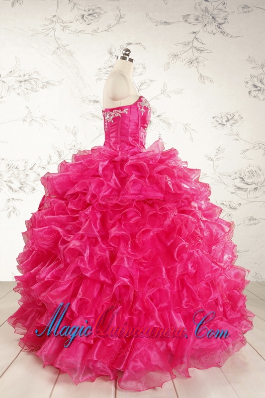 Beautiful Hot Pink Sweet 15 Dresses with Appliques and Ruffles