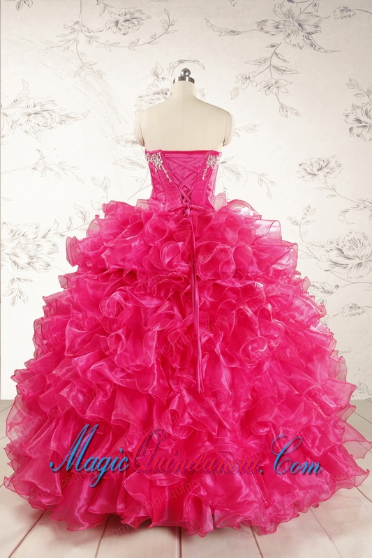Beautiful Hot Pink Sweet 15 Dresses with Appliques and Ruffles