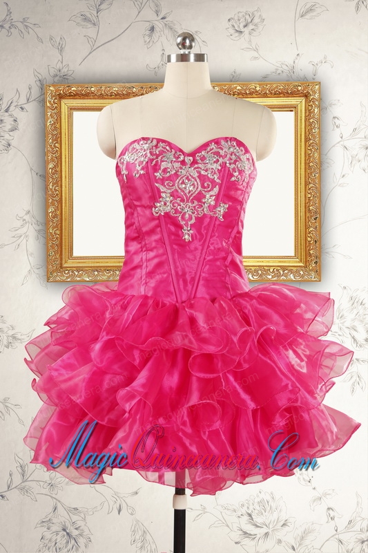 Beautiful Hot Pink Sweet 15 Dresses with Appliques and Ruffles