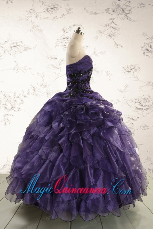 Elegant Sweetheart Appliques Purple Quinceanera Dress for 2015