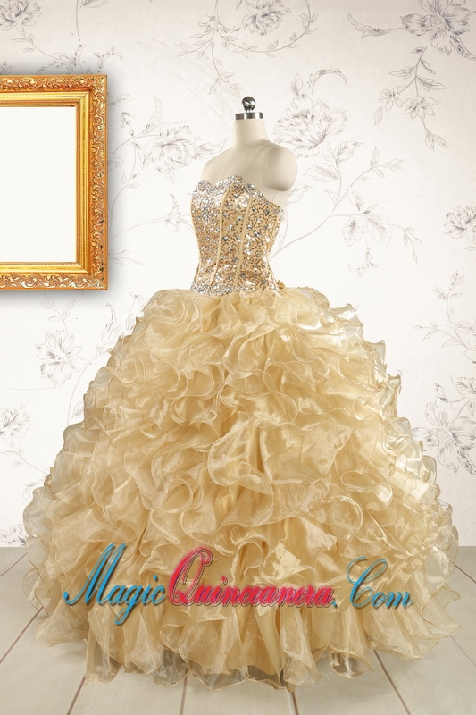 Luxurious Champange Quinceanera Dresses with Beading