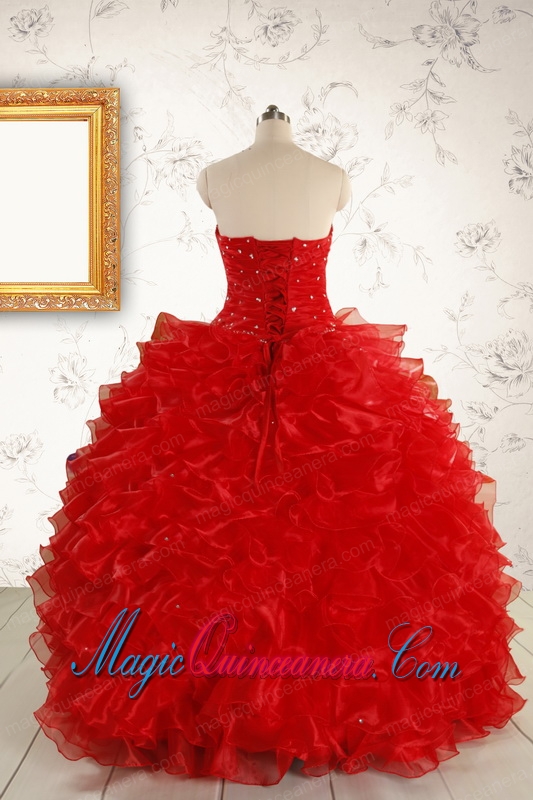 Pretty Ball Gown Sweetheart 2015 Red Quinceanera Dresses with Beading