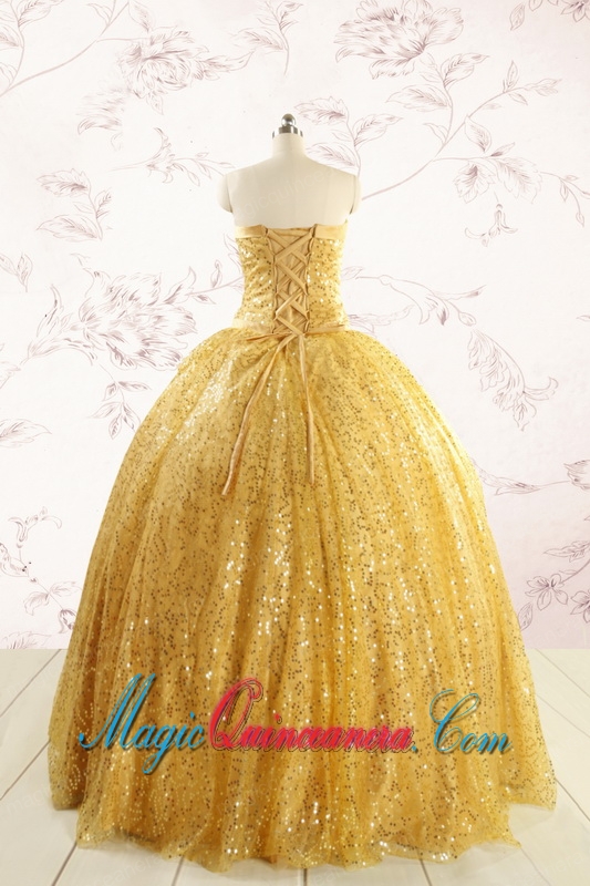 Romantic Sequins Yellow Quinceanera Dress with Strapless