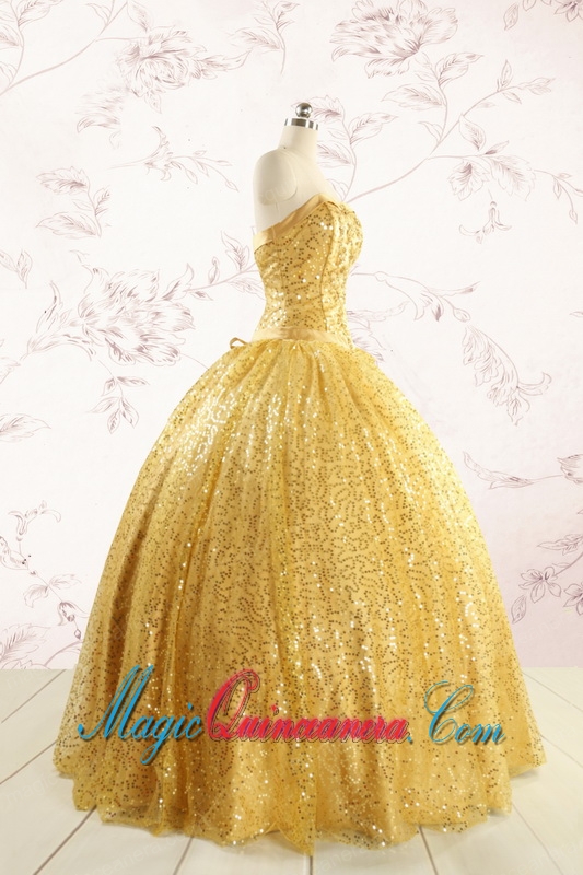 Romantic Sequins Yellow Quinceanera Dress with Strapless