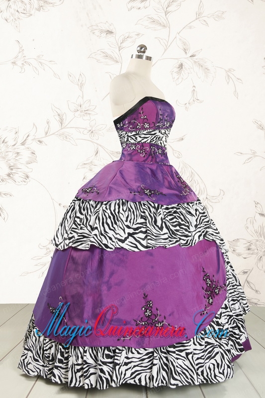 Unique Purple Quinceanera Dresses with Embroidery and Zebra