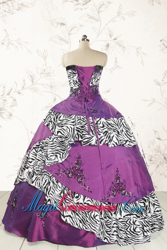 Unique Purple Quinceanera Dresses with Embroidery and Zebra