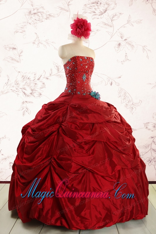 2015 Cheap Strapless Quinceanera Dresses with Beading