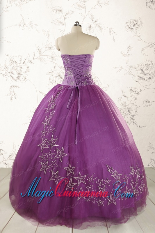2015 Formal Sweetheart Purple Quinceanera Dresses with Appliques