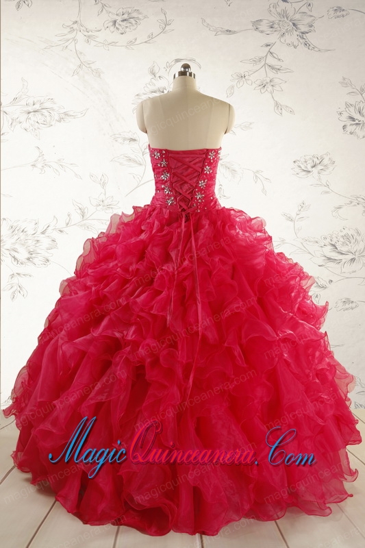 2015 New Style Sweetheart Coral Red Quinceanera Dresses with Beading