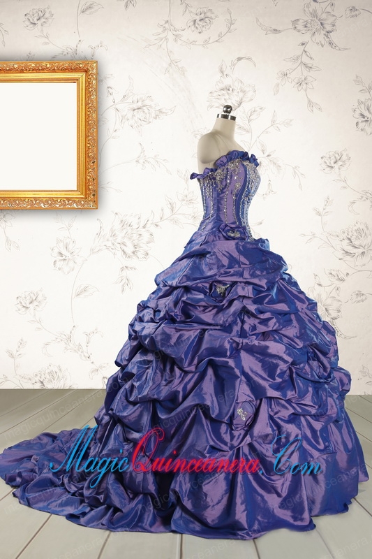 2015 Unique Purple Quinceanera Dresses with Brush Train