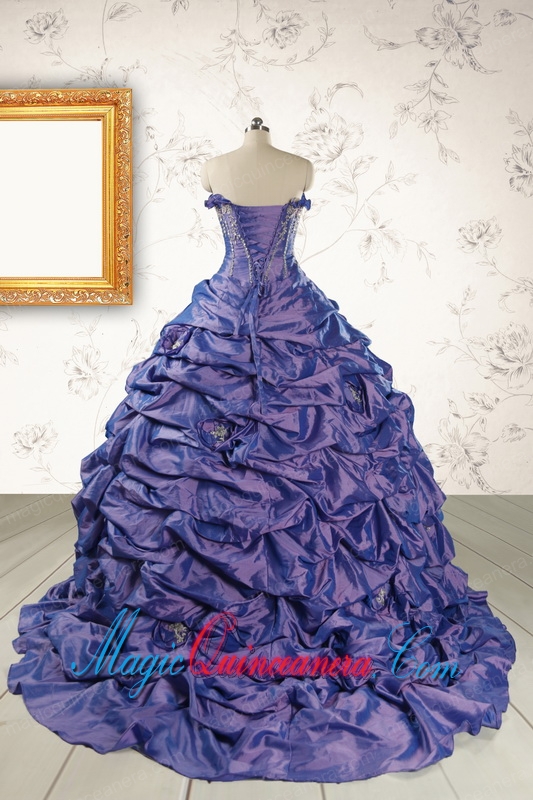 2015 Unique Purple Quinceanera Dresses with Brush Train