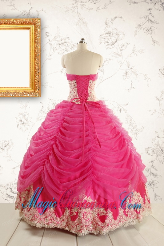 Luxurious Lace Appliques 2015 Quinceanera Gowns in Hot Pink