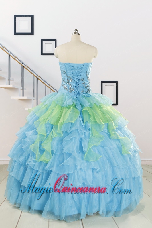 Pretty Beading Strapless Multi-color Quinceanera Dress for 2015