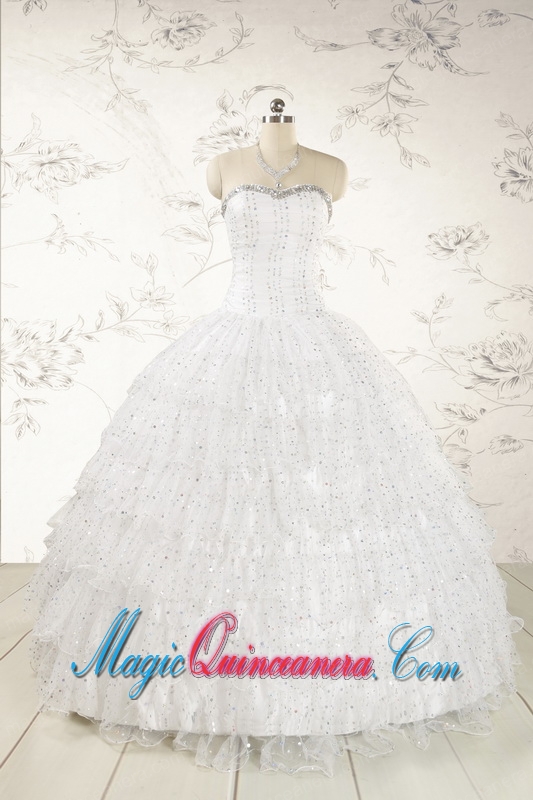 The Most Popular White Sequins Ball Gown Quinceanera Dresses for 2015