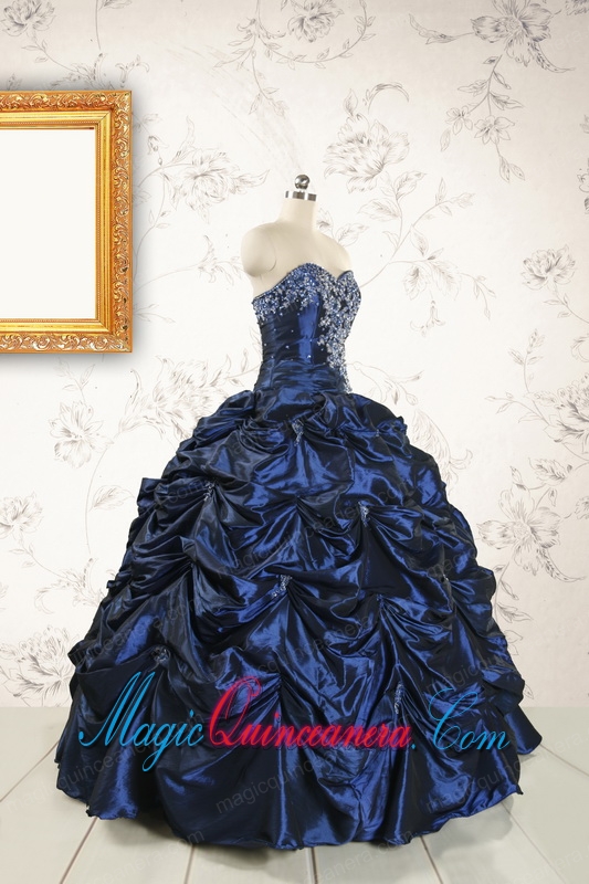 2015 Exclusive Appliques Navy Blue Quinceanera Dresses