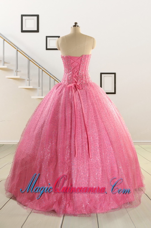 2015 Pretty Strapless Quinceanera Dresses in Rose Pink