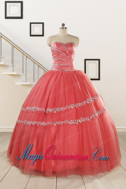 New Style Watermelon Quinceanera Dresses with Beading for 2015