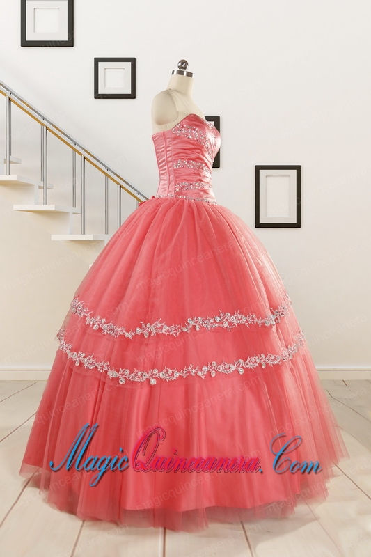 New Style Watermelon Quinceanera Dresses with Beading for 2015
