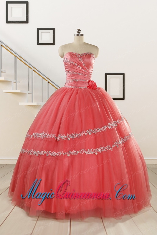 New Style Watermelon Quinceanera Dresses with Beading for 2015