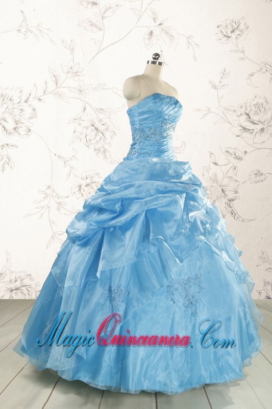 2015 Aqua Blue Hot Sale Appliques Quinceanera Dresses