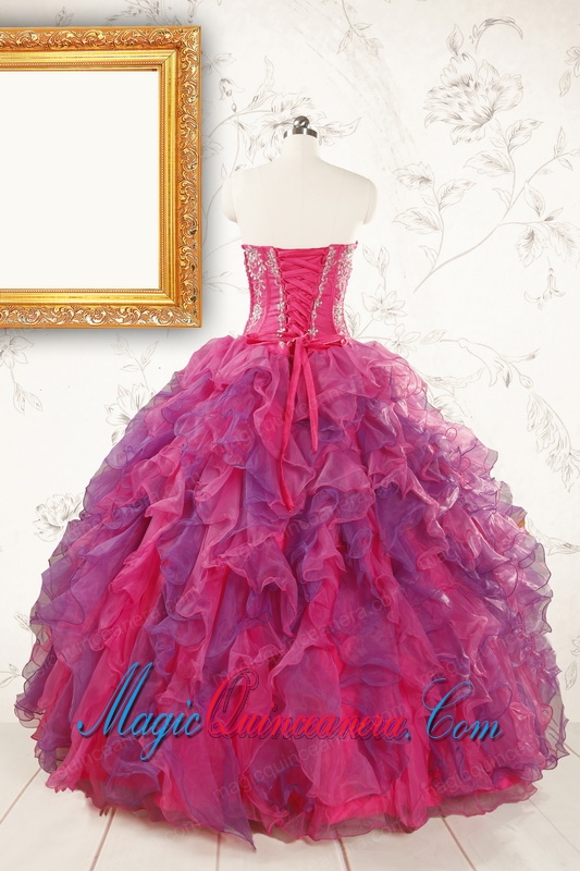2015 Beautifull Multi Color Quinceanera Dresses with Appliques and Ruffles