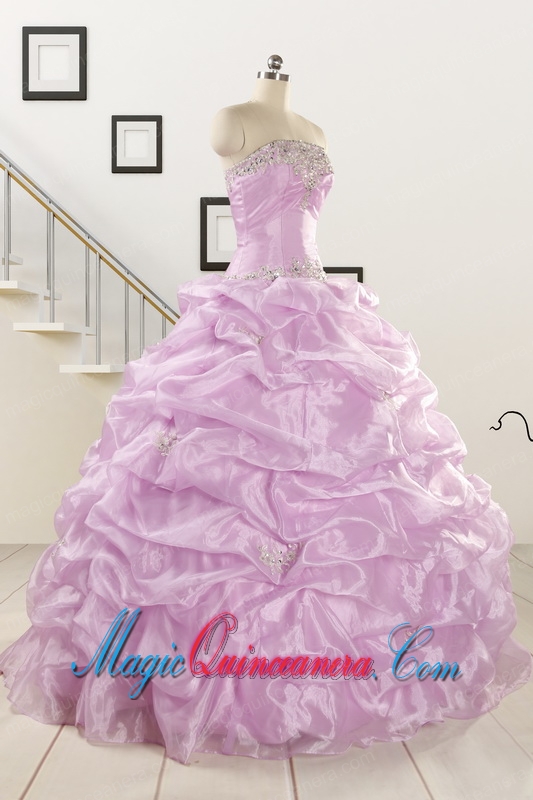 2015 Gorgeous Lilac Quinceanera Dresses with Appliques and Ruffles