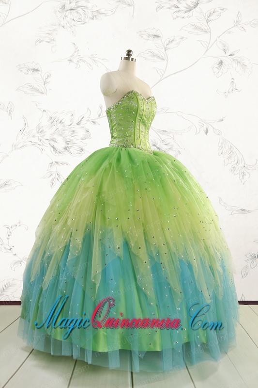 2015 New Style Beading and Ruffles Quinceanera Dresses in Multi-color