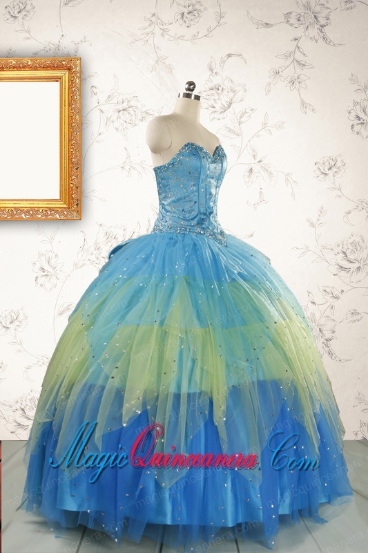 2015 Unique Sweetheart Beading Quinceanera Dresses in Multi-color