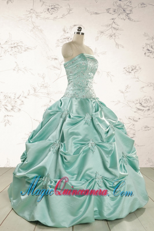 Cheap Turquoise Quinceanera Dresses with Appliques