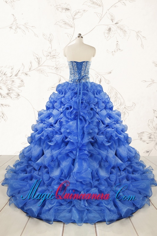 Hot Sale Beading Royal Blue Sweet 15 Dresses with Sweep Train