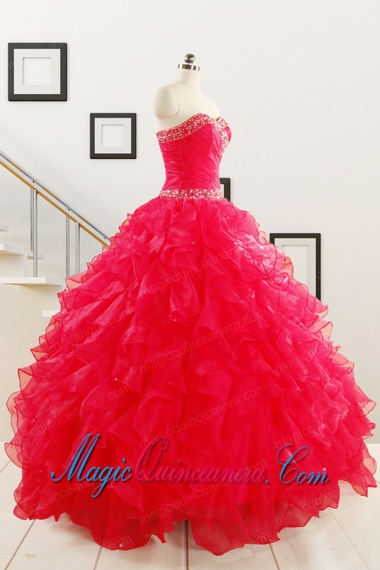 Pretty Ball Gown Sweetheart 2015 Sweet 16 Dresses in Coral Red