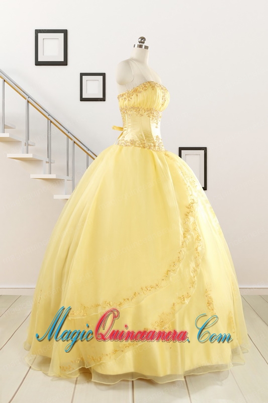 Pretty Yellow Quinceanera Dresses with Appliques and Beading For 2015