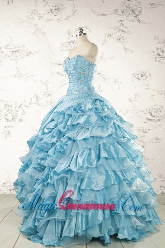 Fashionable Beading Aqua Blue Quinceanera Dresses for 2015