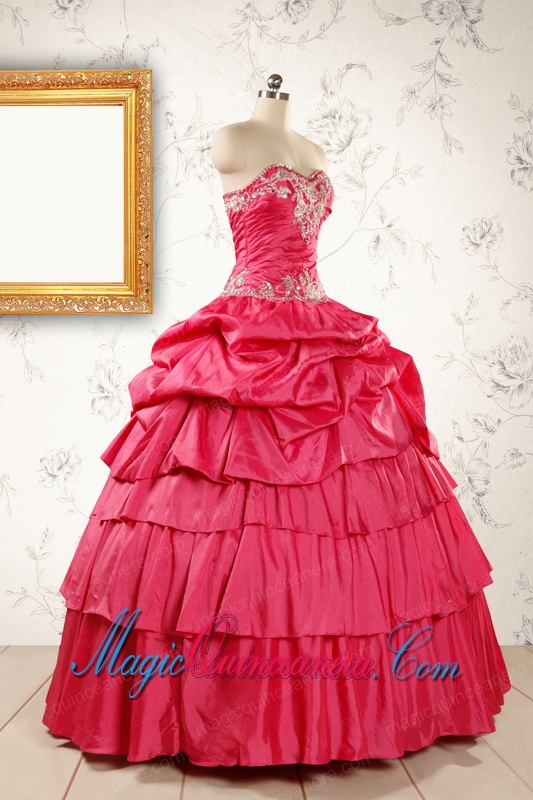 Most Popular Coral Red Sweet 16 Dresses with Appliques