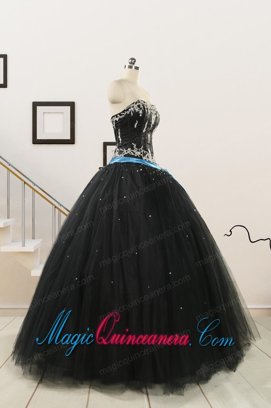Pretty Appliques and Beading Black Quinceanera Dresses