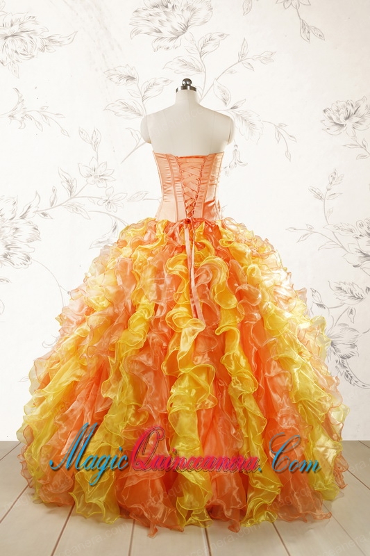 2015 Luuxurious Strapless Appliques and Ruffles Puffy Quinceanera Dresses