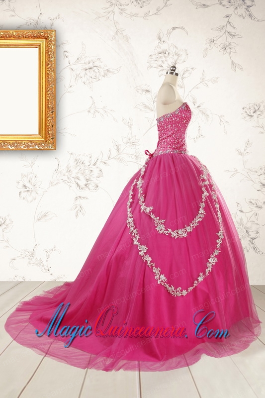 2015 Sweetheart Sweep Train Trendy Quinceanera Dresses with Sequins and Appliques
