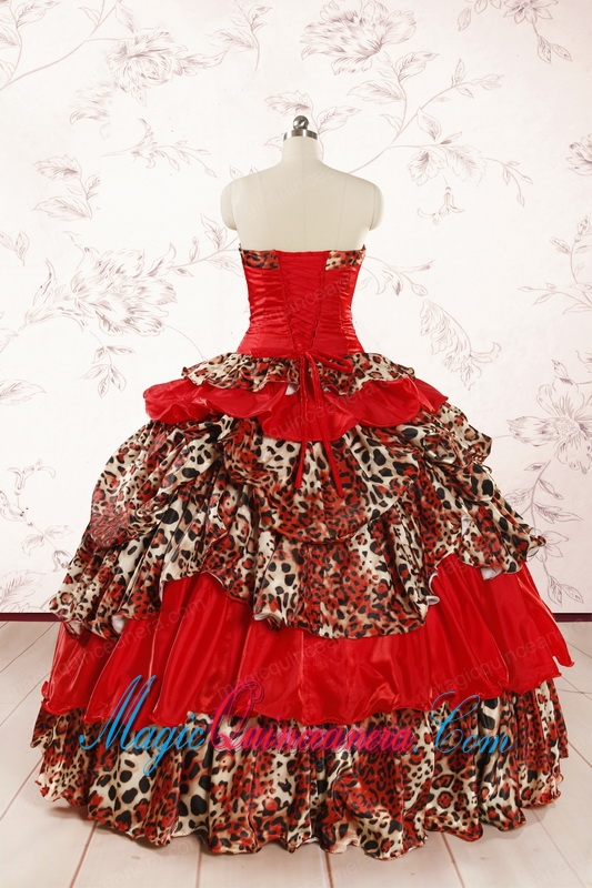 2015 Unique Strapless Leopard Quinceanera Dresses in Multi-color