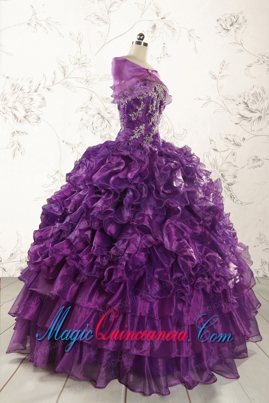 Purple Strapless 2015 Quinceanera Dress with Appliques