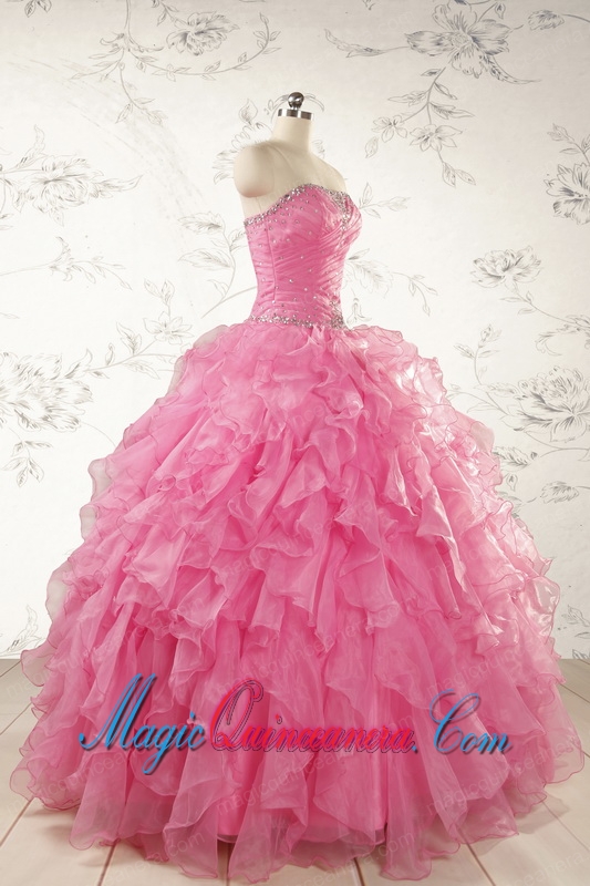 2015 Ball Gown Organza Quinceanera Dresses with Beading and Ruffles
