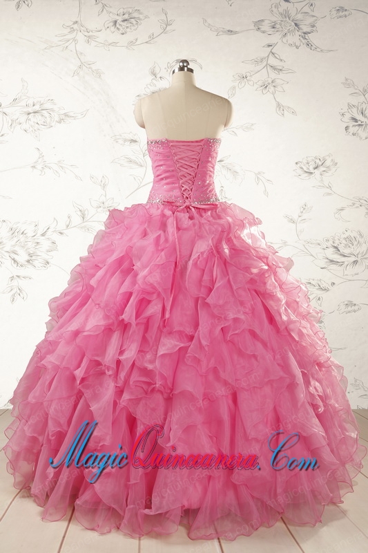 2015 Ball Gown Organza Quinceanera Dresses with Beading and Ruffles