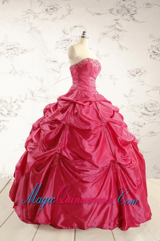 2015 Cheap Appliques Quinceanera Dresses in Hot Pink